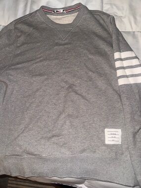 Thom Browne Gray Sweatshirt with White Sleeve Bands